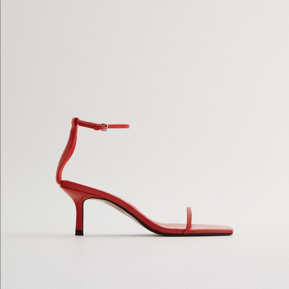 Zara red minimalist heeled leather sandals NWT - Picture 2 of 6